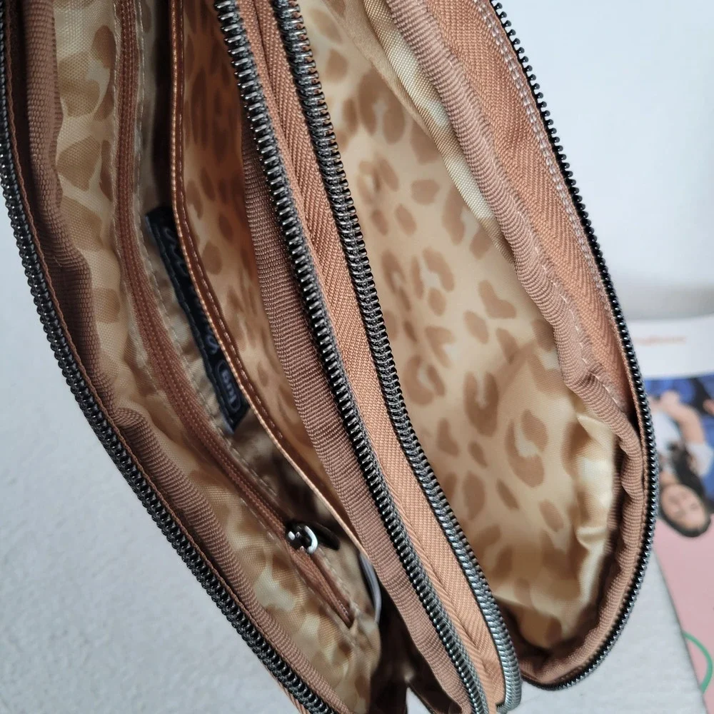 Lug Womens Coupe XL Metallic Quilted Convertible Travel Crossbody Bag Brown